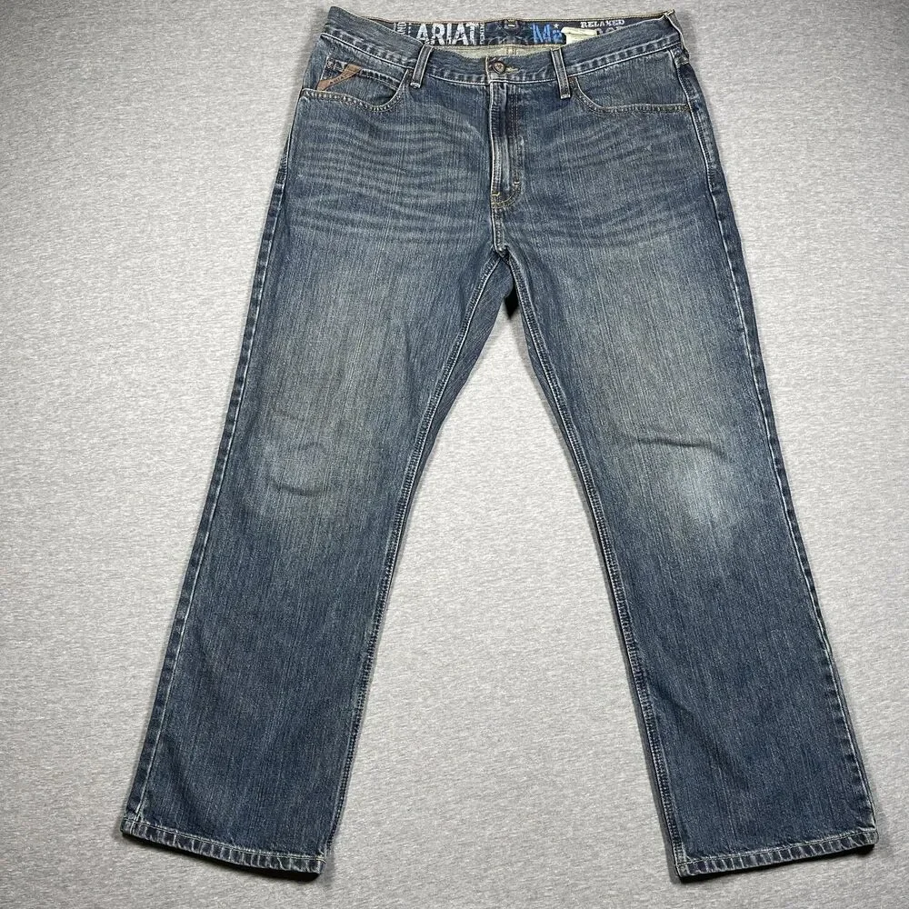 Ariat M2 Jeans Mens 35x29 Blue Medium Wash Relaxed Boot Bootcut Western Cowboy